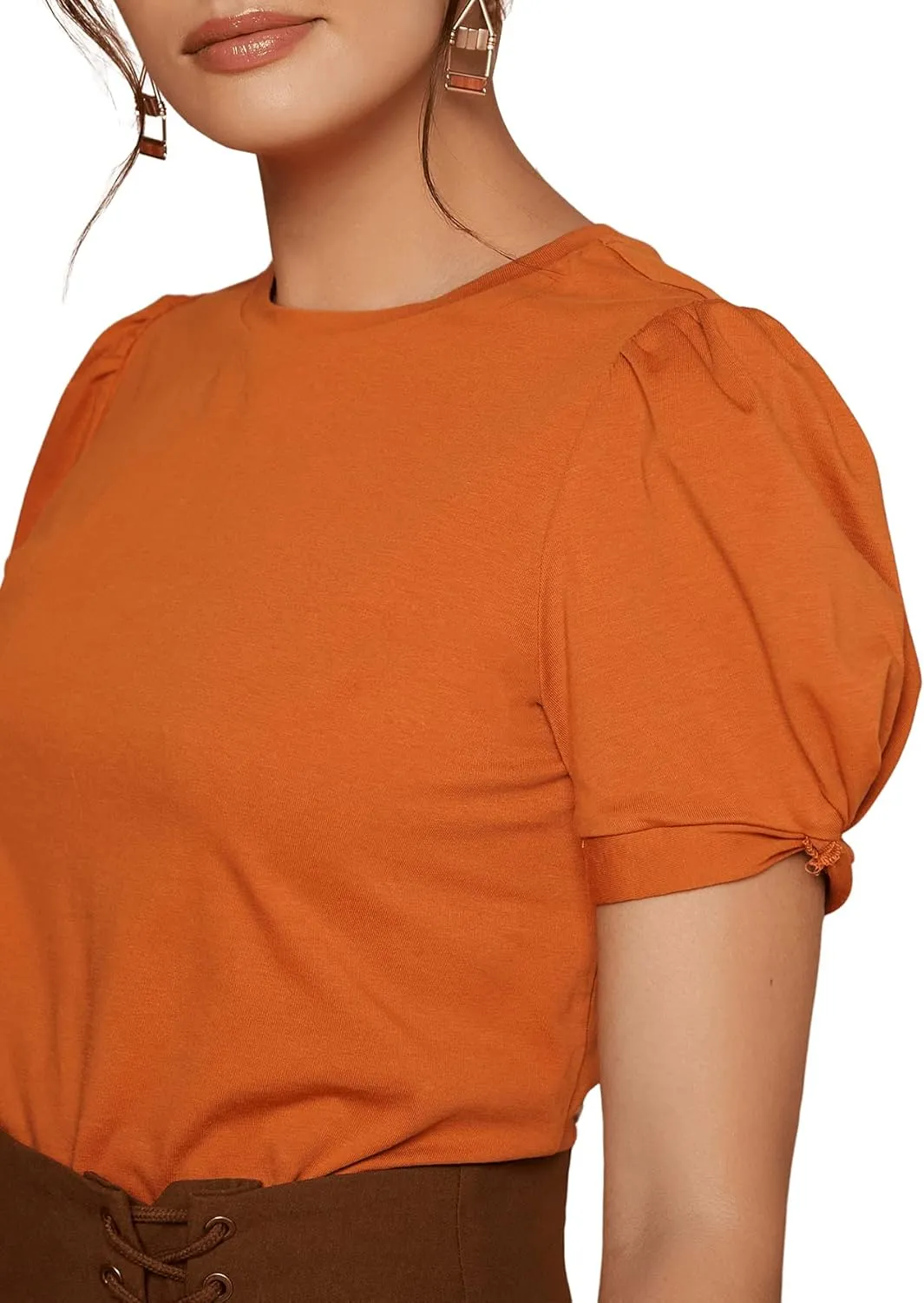 SweatyRocks Women's Summer Short Puff Sleeve Tee Top Round Neck T-Shirt