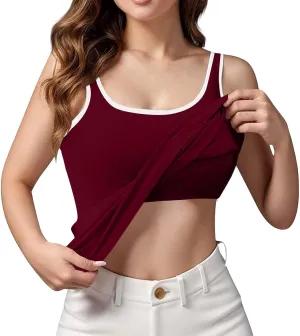Tank Top with Built in Bra for Women 2025 Summer Plus Size Scoop Neck Sleeveless Tee Basic Workout Top Camisole