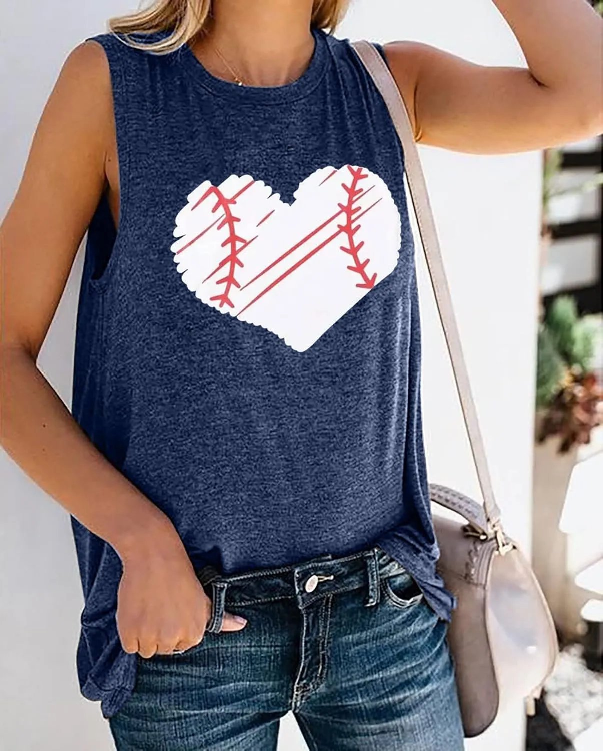 TAOHONG Baseball Tank Top Women Heart Print Baseball Tanks Cute Workout Graphic Casual Summer Sleeveless Shirt Vest Top