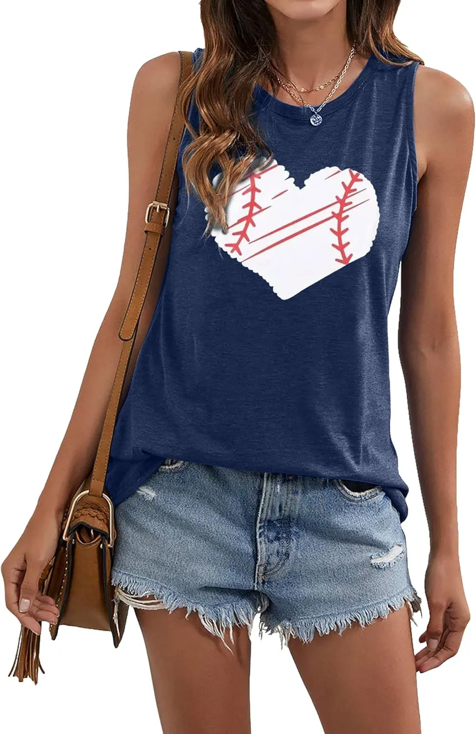 TAOHONG Baseball Tank Top Women Heart Print Baseball Tanks Cute Workout Graphic Casual Summer Sleeveless Shirt Vest Top