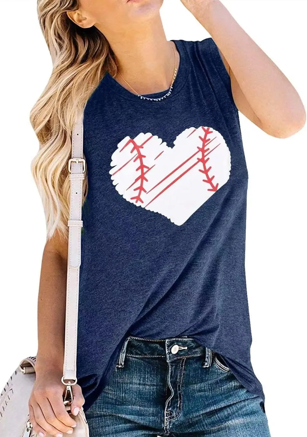 TAOHONG Baseball Tank Top Women Heart Print Baseball Tanks Cute Workout Graphic Casual Summer Sleeveless Shirt Vest Top