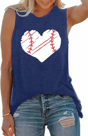 TAOHONG Baseball Tank Top Women Heart Print Baseball Tanks Cute Workout Graphic Casual Summer Sleeveless Shirt Vest Top