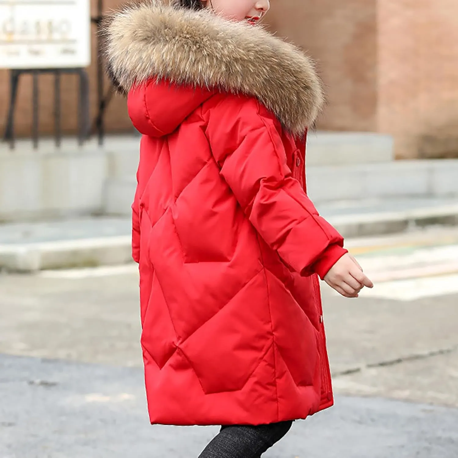 Teens Girls Long Heavyweight Puffer Jacket with Fur Hood Kids Fashion Thick Padded Down Jacket Winter Warm Outwear
