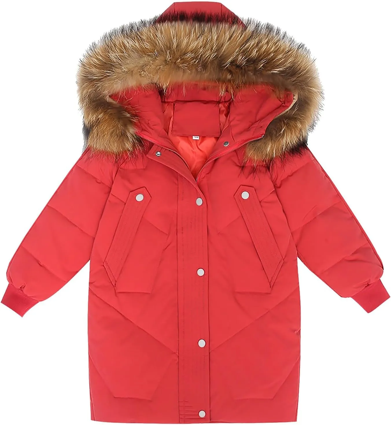 Teens Girls Long Heavyweight Puffer Jacket with Fur Hood Kids Fashion Thick Padded Down Jacket Winter Warm Outwear