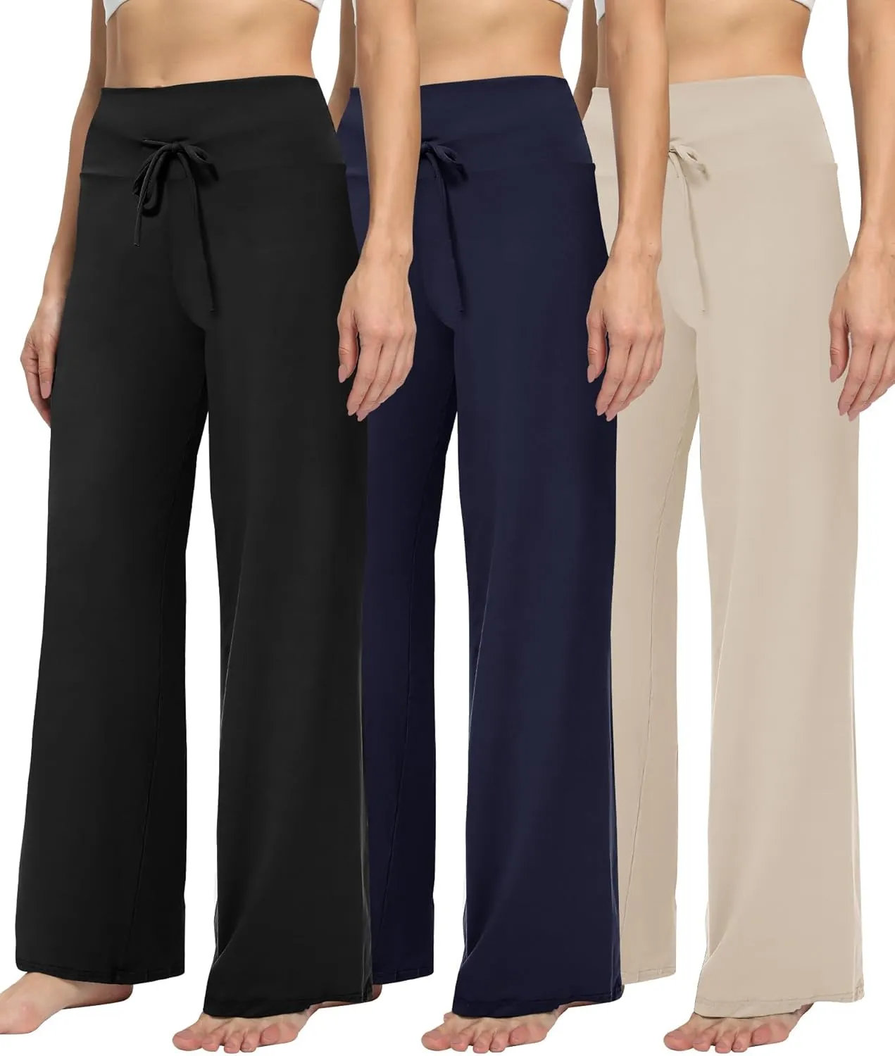 TNNZEET 3 Pack Women's Wide Leg Pants with Pockets - Casual Loose Yoga Trouser Pants Sweatpants Palazzo Lounge Pajama Pants
