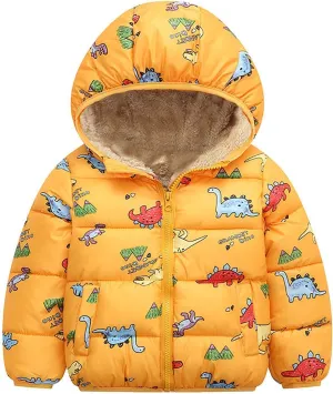 Toddler Girl Lined Fleece Jacket Dinosaur Print Zipper Coat Kid Long Sleeve Outerwear Warm Winter Clothes