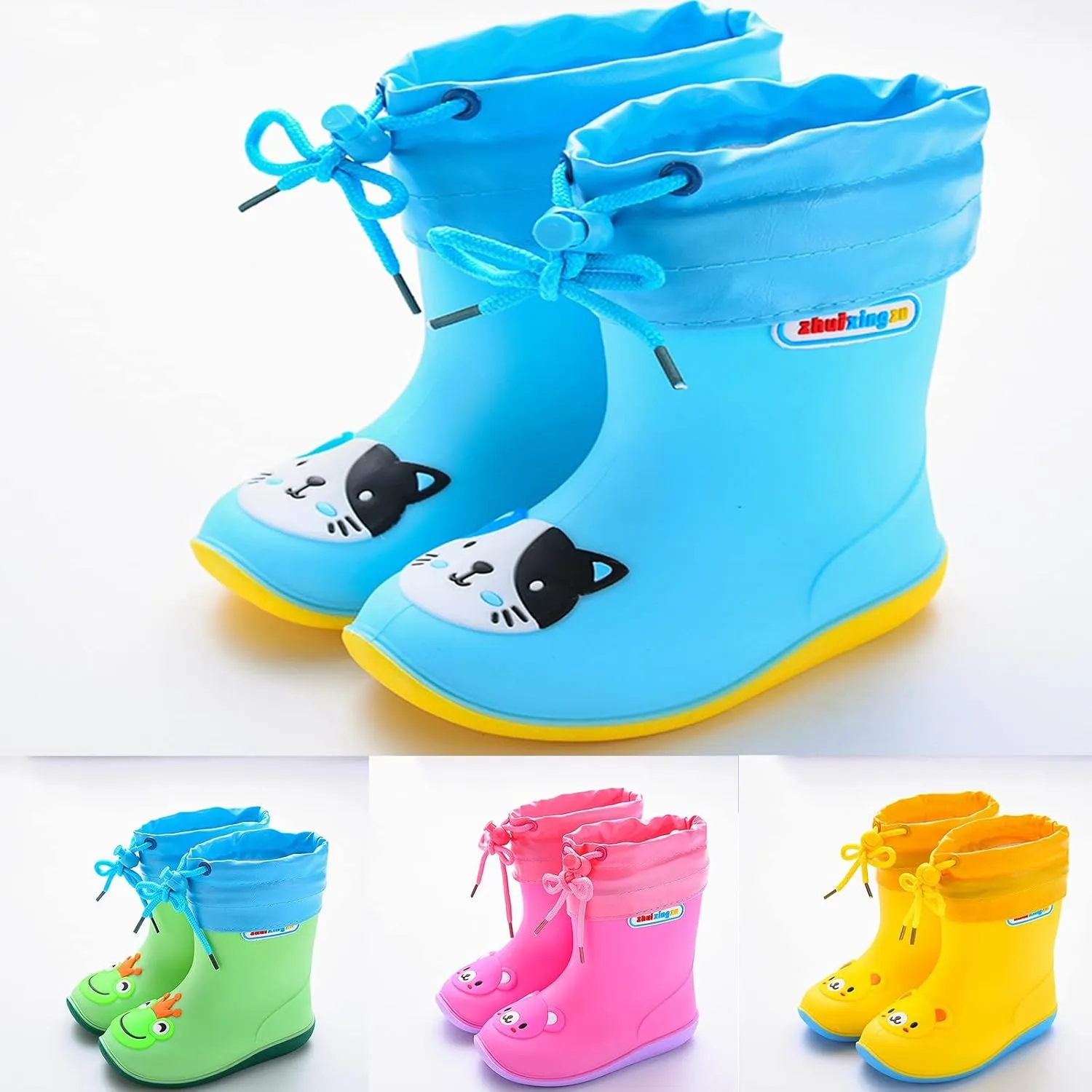 Toddler Kids Rain Boots for Boys Girls Waterproof Rubber Boots Easy-On Handles PVC Rainboots Lightweight Shoes