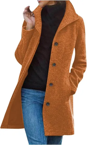 Trench Coat for Women 2024 Casual Lapel Single Breasted Pea Coat Trendy Winter Warm Wool Coats Mid-Long Overcoat