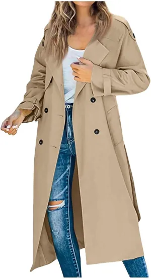 Trench Coat For Women 2024 Winter Trendy Pea Coats Double Breasted Fall Fashion Lapel Collar Outerwear Long Jacket