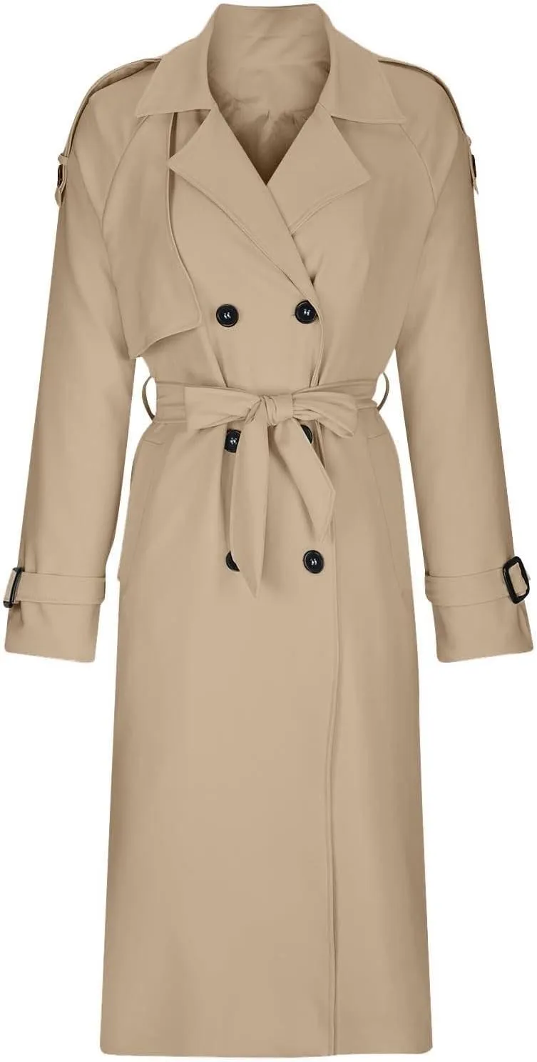 Trench Coat For Women 2024 Winter Trendy Pea Coats Double Breasted Fall Fashion Lapel Collar Outerwear Long Jacket
