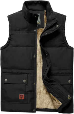 Vcansion Men's Outdoor Stand Collar Fleece Jacket Vest Casual Padded Vest Coats