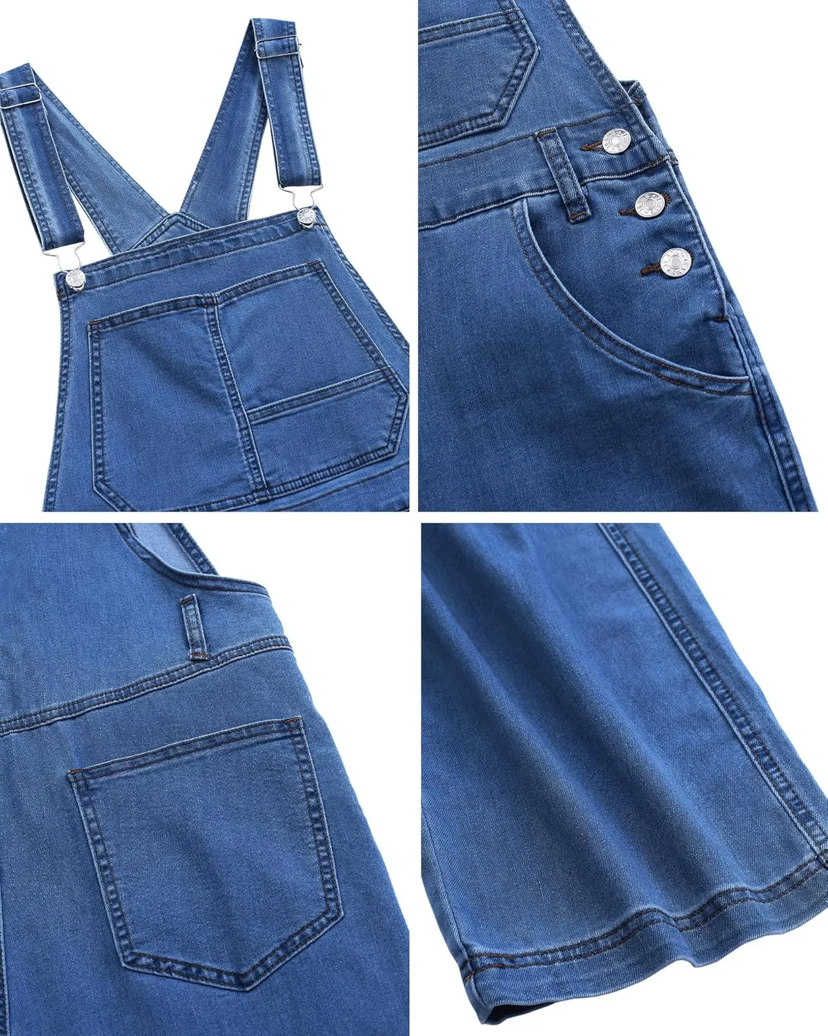 Vetinee Jean Overalls for Women Loose Fit Stretchy Denim Jumpsuit Baggy Bib Casual Straight Leg Pocket Dungaree Overall