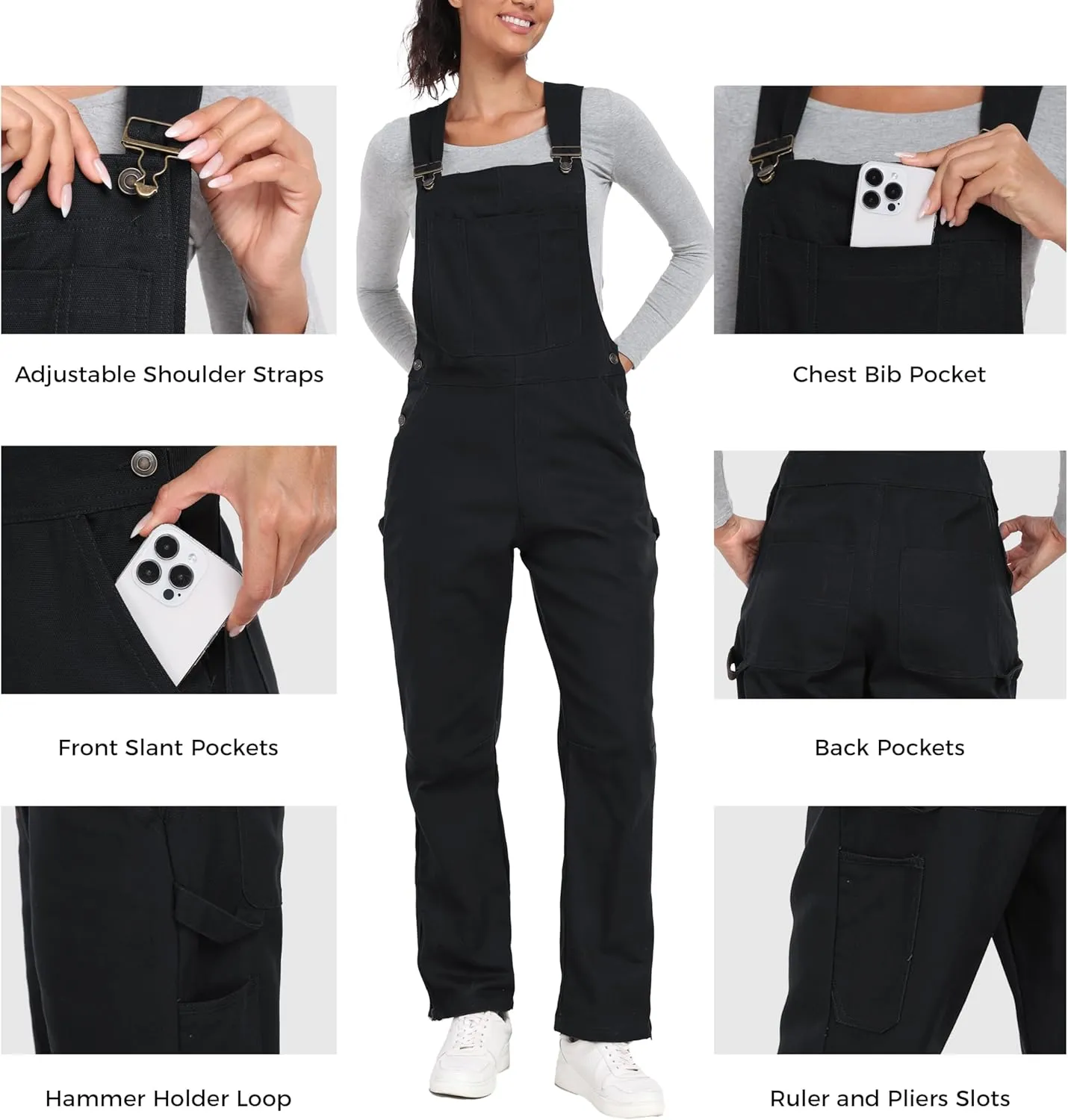 wantdo Bib Overall for Women Relaxed Fit Cotton Jumpsuit Work Pants with Adjustable Straps Regular and Petite Sizes