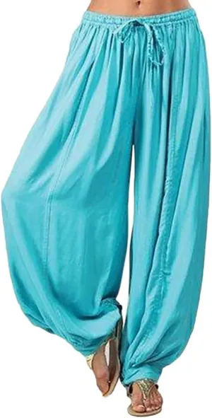 White Linen Pants Women Plus Size Beach Loose Fit Harem Pants with Pockets Pure Color Palazzo Pants for Women