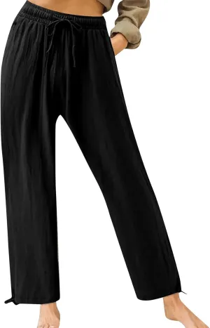 Wide Leg Linen Pants for Women Summer Palazzo Pants Casual Loose High Waist Trousers Loose Flowy Pants Plus Size