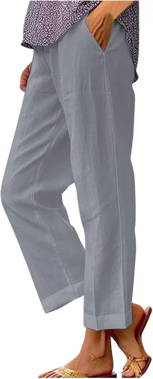 Wide Leg Linen Trousers Women Spring Capris for Women Plus Size Womens Capri Workout Pants Drawstring