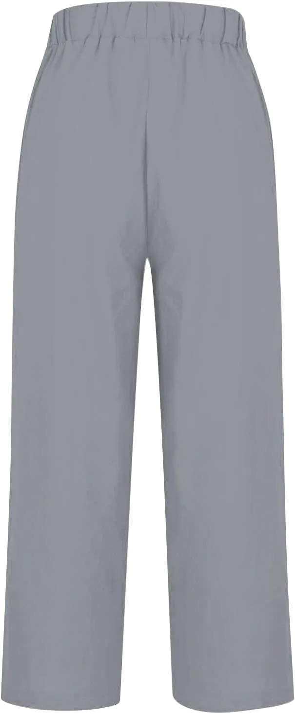 Wide Leg Linen Trousers Women Spring Capris for Women Plus Size Womens Capri Workout Pants Drawstring