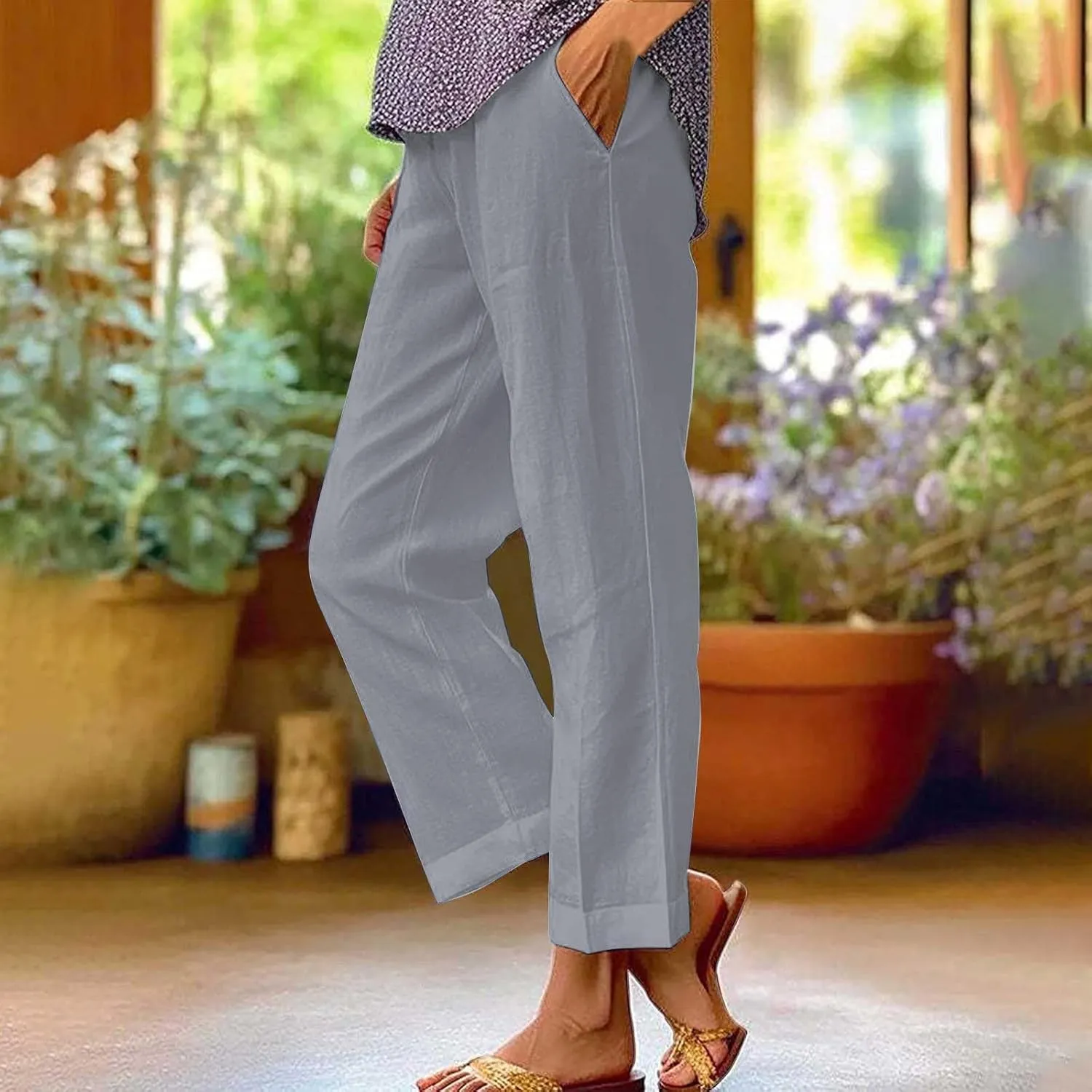 Wide Leg Linen Trousers Women Spring Capris for Women Plus Size Womens Capri Workout Pants Drawstring