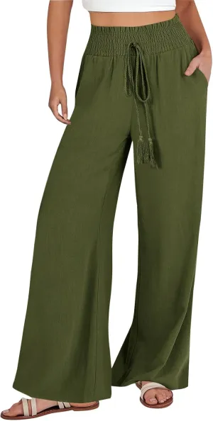 Wide Leg Pants for Women 2025 Summer Fashion Lightweight Cotton Linen Pants High Waisted Casual Trousers with Pockets