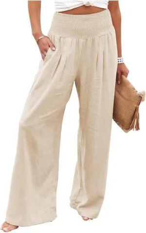 Wide Leg Pants for Women Linen Palazzo Pants Summer Boho High Waist Casual Lounge 2025 Beach Travel Vacation Pant