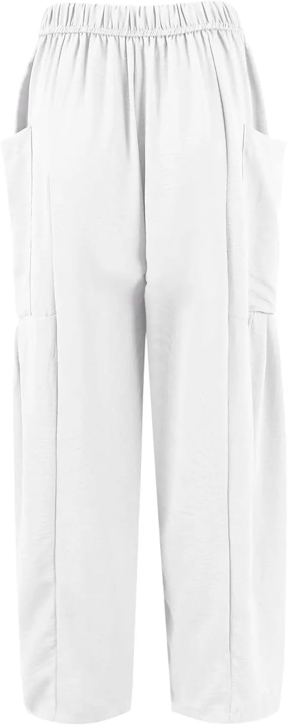 Wide Leg Pants Woman High Waisted Drawstring Boho Pants Summer Lightweight Beach Palazzo Harem Trousers with Pockets