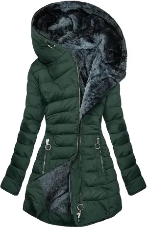 Winter Coat for Women - Fleece Lined Hooded Puffer Jacket With Long Sleeve, Fur Trim, Full Zip, Thicken Parka