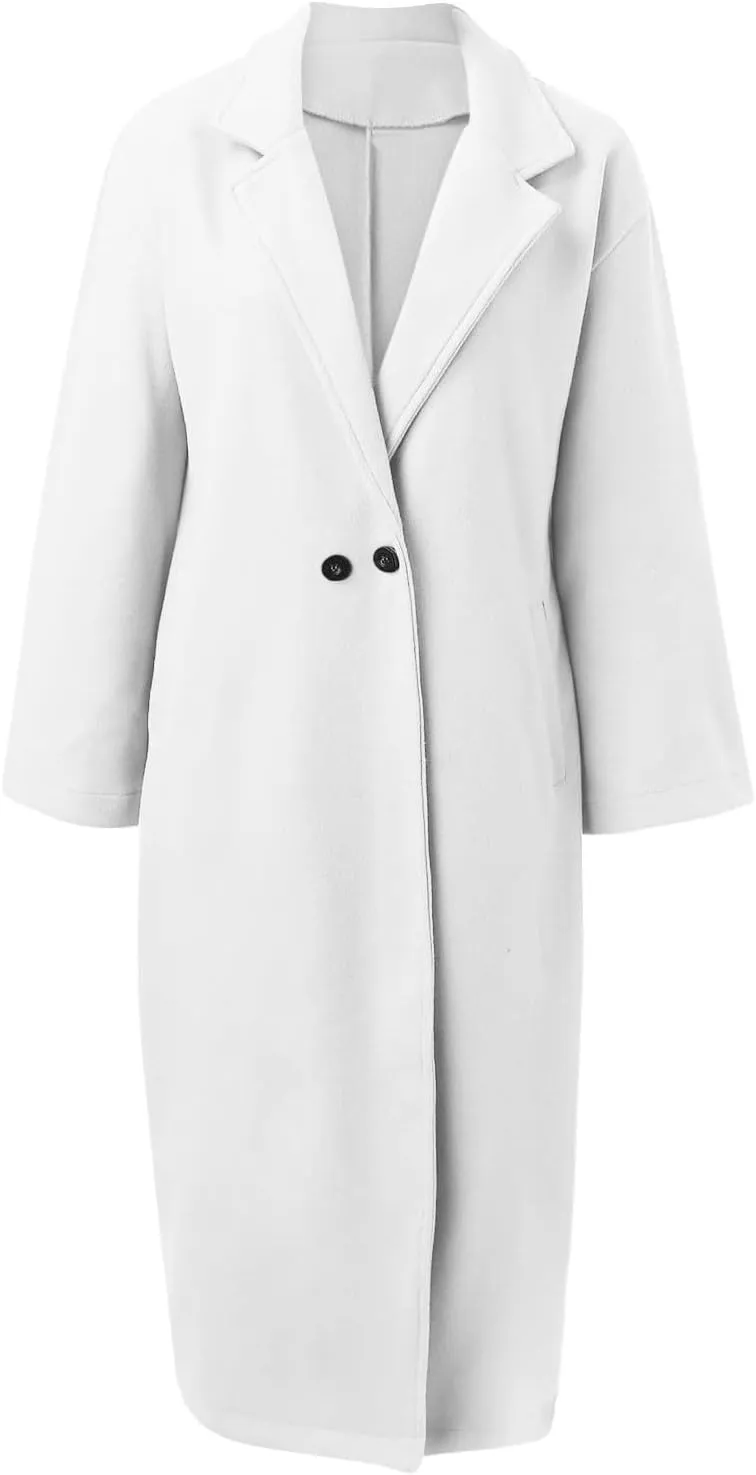 Winter Coats for Women Elegant Essential Notched Collar Mid-Long Woolen Pea Coat Trendy Casual Outwear Trench Coat