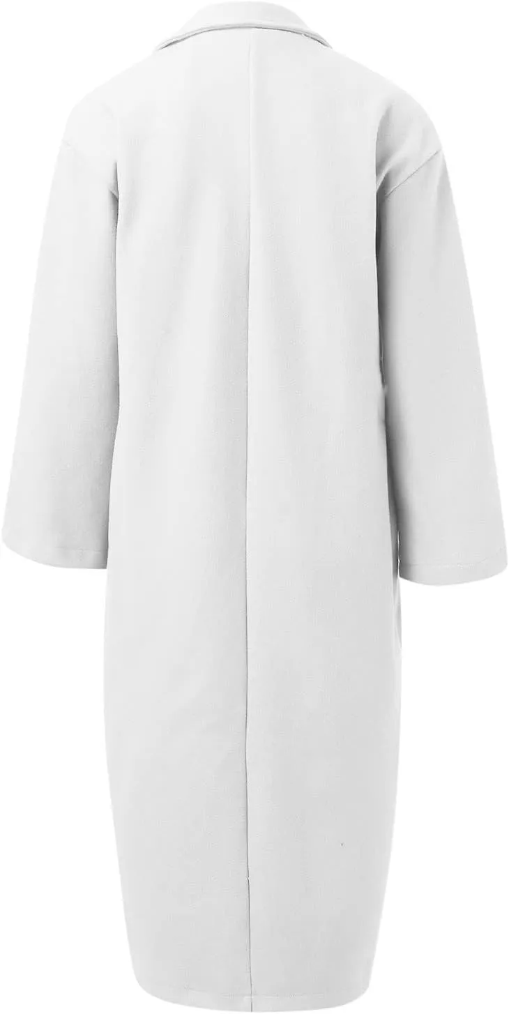 Winter Coats for Women Elegant Essential Notched Collar Mid-Long Woolen Pea Coat Trendy Casual Outwear Trench Coat