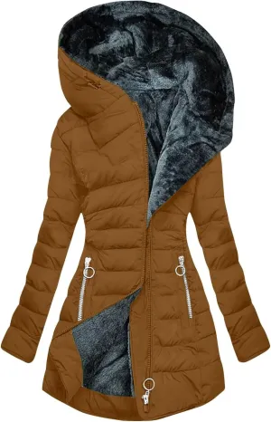 Winter Coats for Women Thicken Warm Fleece Lined Parka Long Quilted Fashion Solid Puffer Jacket With Faux Fur Hood