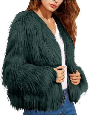 Winter Jackets for Women Open Front Faux Fur Coat Womens Fringe Jacket Fluffy Cardigan Long Sleeve Outwear Shaggy Jacket