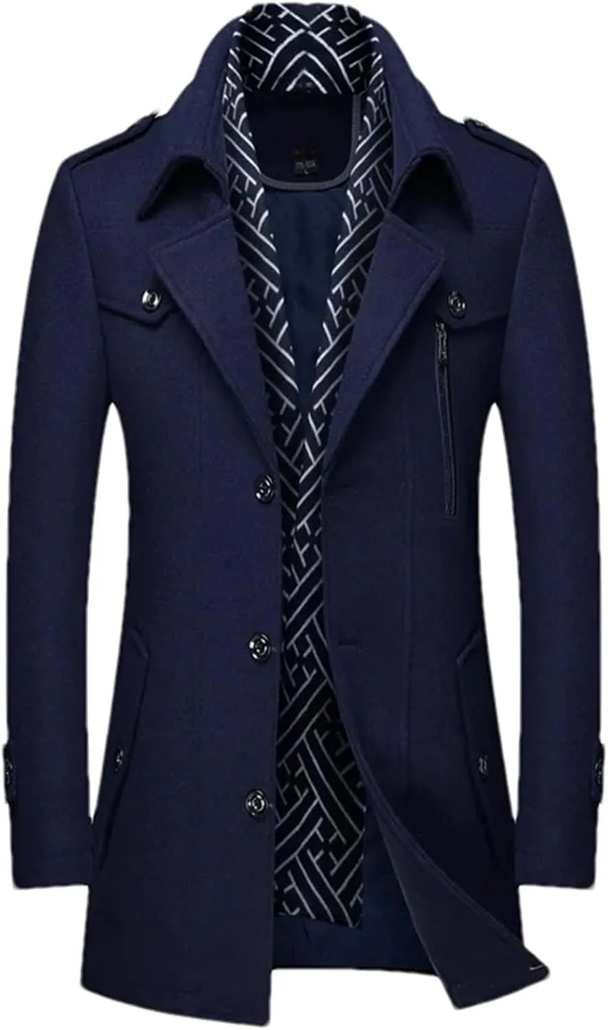 Winter Men Wool Coats Middle Long Scarf Collar Cotton-Padded Thick Warm Woolen Coat Male Trench Coat Overcoat