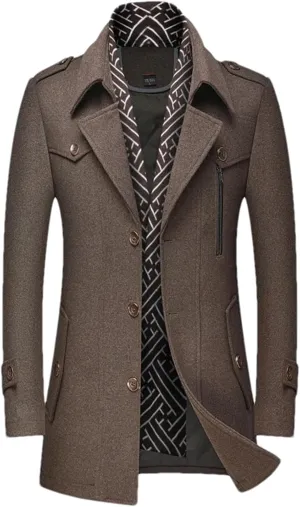Winter Men Wool Coats Middle Long Scarf Collar Cotton-Padded Thick Warm Woolen Coat Male Trench Coat Overcoat