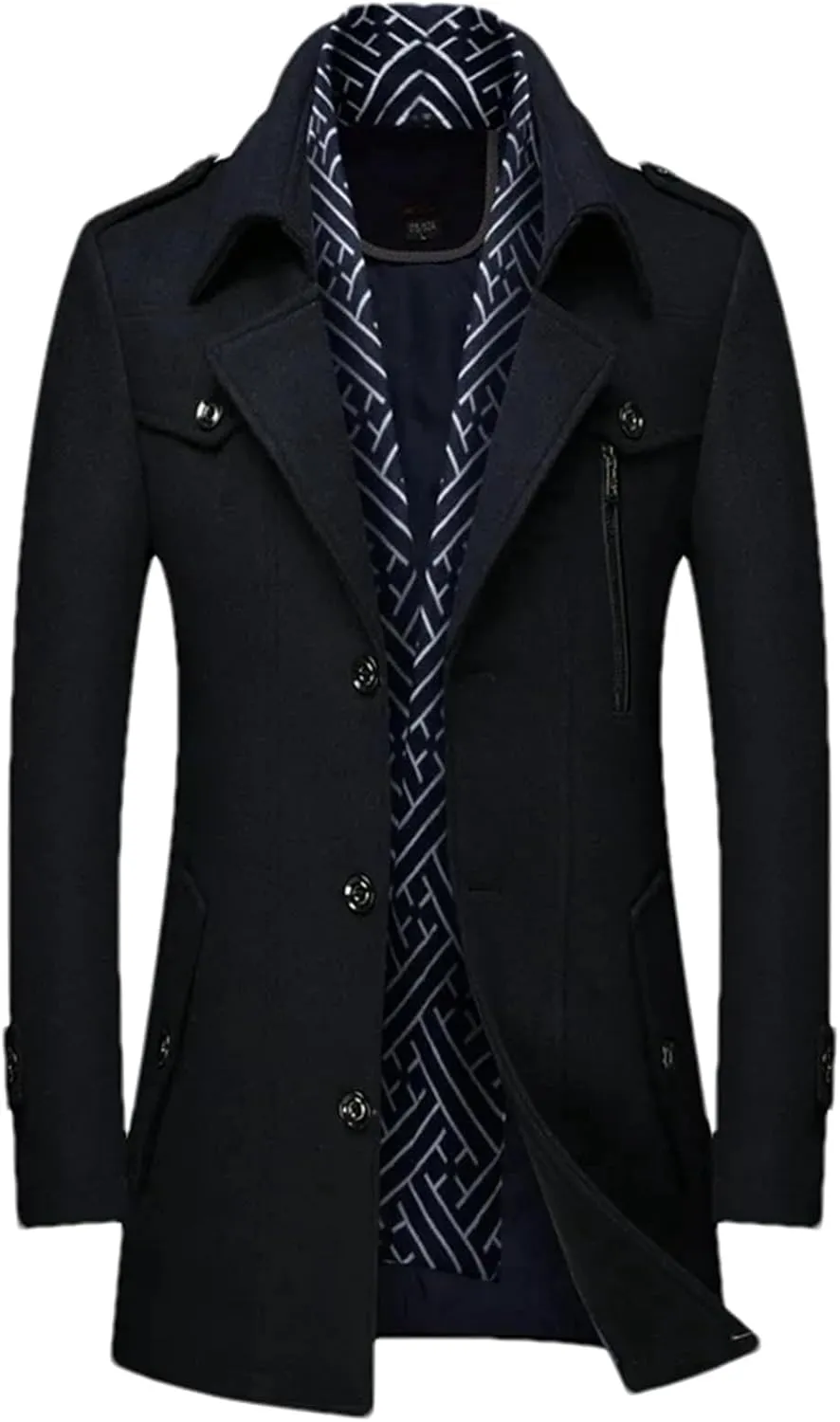 Winter Men Wool Coats Middle Long Scarf Collar Cotton-Padded Thick Warm Woolen Coat Male Trench Coat Overcoat