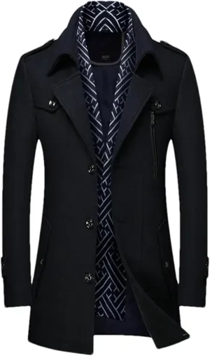 Winter Men Wool Coats Middle Long Scarf Collar Cotton-Padded Thick Warm Woolen Coat Male Trench Coat Overcoat