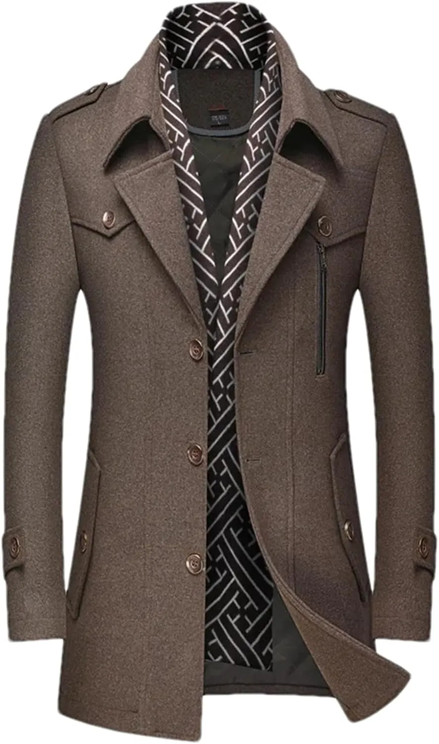 Winter Men Wool Coats Middle Long Scarf Collar Cotton-Padded Thick Warm Woolen Coat Male Trench Coat Overcoat