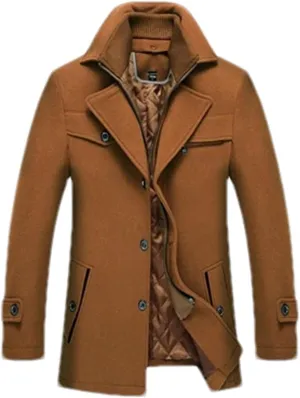 Winter Men's Wool Coats Casual Scarf Collar Windbreaker Cotton-Padded Thick Warm Woolen Coat Male Trench Clothing