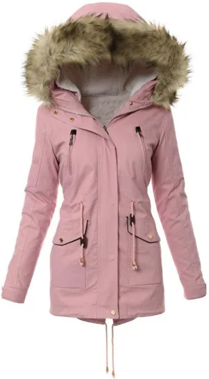 Wkishenl Winter Coats for Women 2024 Trendy Thicken Fleece Lined Parkas Anoraks Jacket Mid Length Outwear with Faux Fur Hood