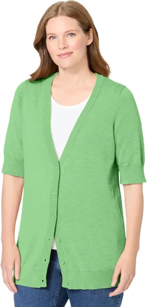 Woman Within Plus Size Lightweight Short Sleeve V-Neck Cardigan