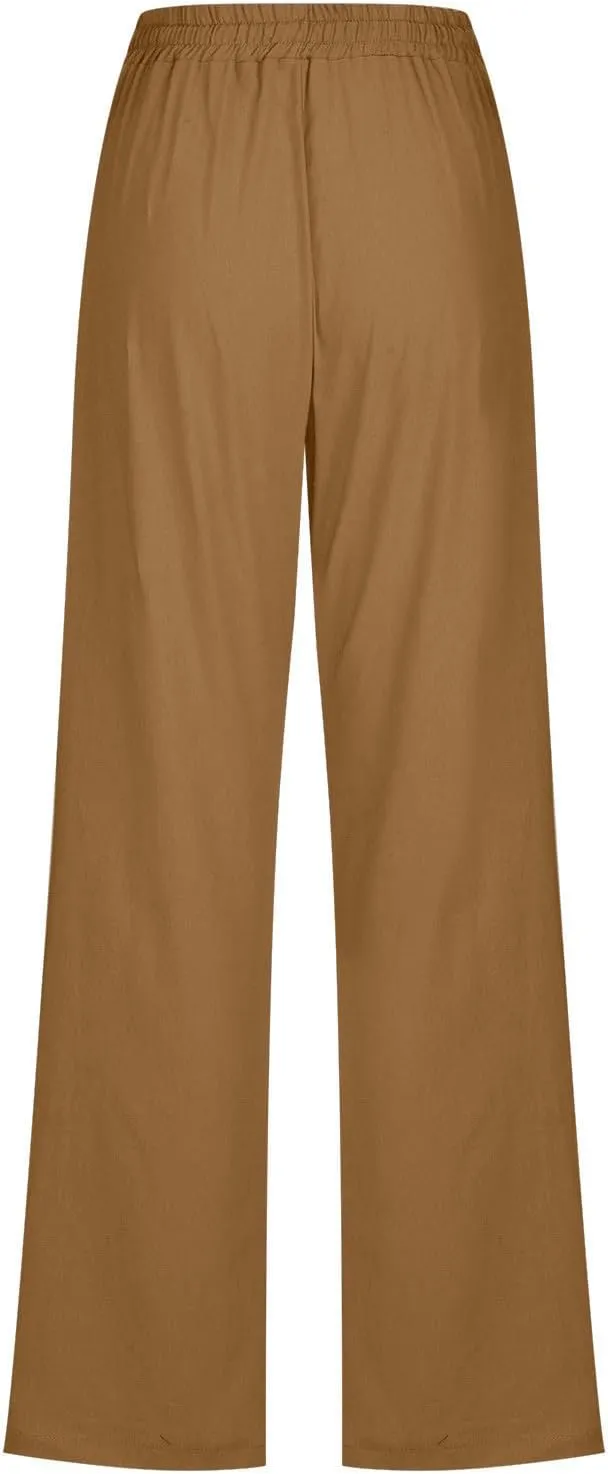 Women Casual Linen Pants Lightweight Drawstring Elastic Waist Spring Summer Beach Slacks Trendy Comfy Trousers Clothes