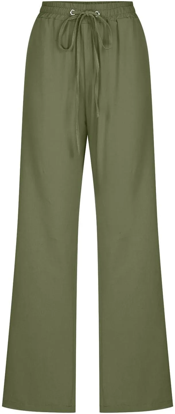 Women Casual Linen Pants Lightweight Drawstring Elastic Waist Spring Summer Beach Slacks Trendy Comfy Trousers Clothes
