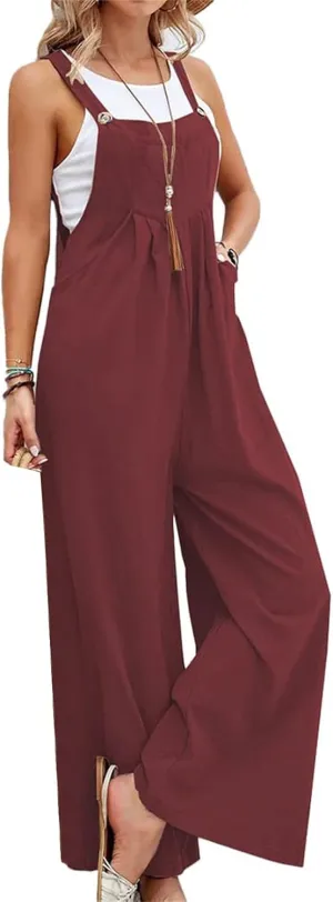 Women Casual Overalls Jumpsuits Summer Wide Leg Sleeveless Loose Long Pant Bib Rompers Fashion Spring One Piece Outfits