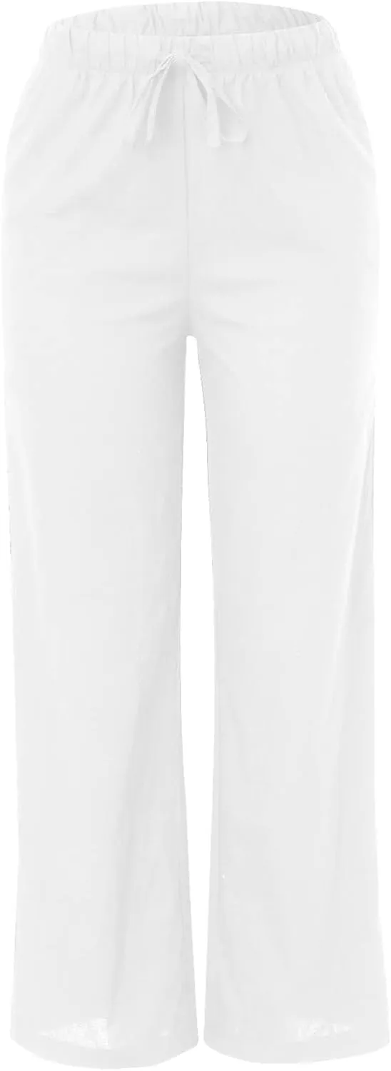 Women Cotton Linen Palazzo Pants 2025 Summer Casual Flowy Wide Leg Boho Beach Vacation Gauze Trousers with Pockets