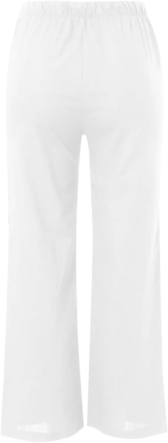 Women Cotton Linen Palazzo Pants 2025 Summer Casual Flowy Wide Leg Boho Beach Vacation Gauze Trousers with Pockets