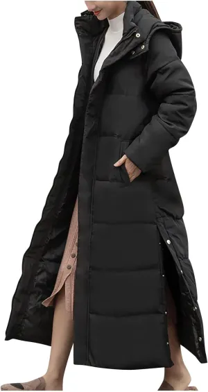 Women Down Puffer Coat Long Lightweight Jacket with Hood Bubble Coat Plus Size Quilted Parka Winter Hoodies