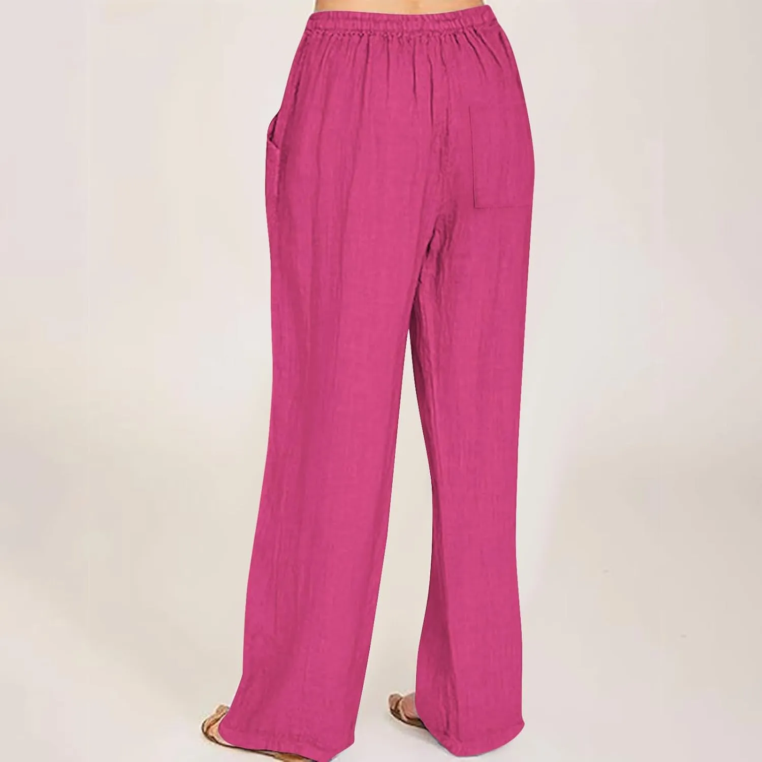 Women Linen Pants Lounge Casual Cotton Linen Summer Palazzo Pants Loose Flowy Wide Leg Beach Trousers with Pockets