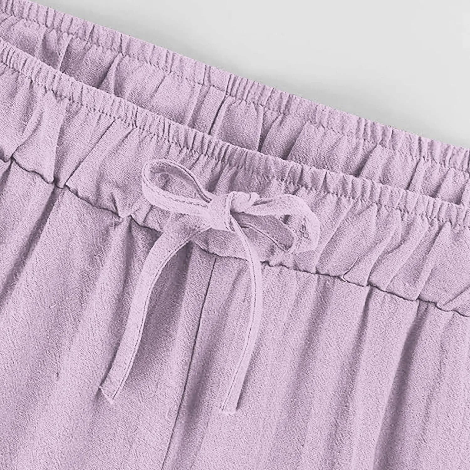 Women Linen Pants Lounge Casual Cotton Linen Summer Palazzo Pants Loose Flowy Wide Leg Beach Trousers with Pockets