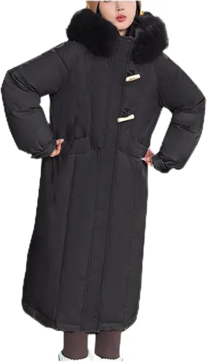 Women Long Puffer Jacket,Winter Thickened Coat with Hooded Deep Pockets,Zip Padded Cotton Coats Parka