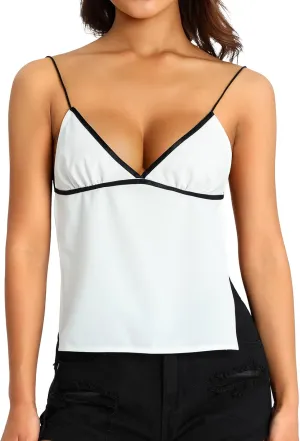 Women Sexy Backless Camisole Cute Tie Up Spaghetti Strap Crop Top Summer Deep V Neck Top Y2K Vintage Streetwear