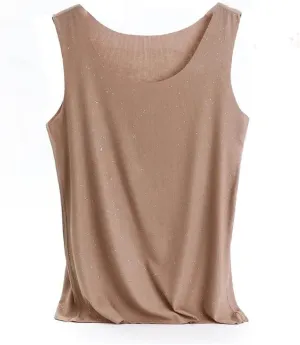 Women Shining Tank Tops Summer Camisole Vest Loose Ladies Neck Sexy Tee