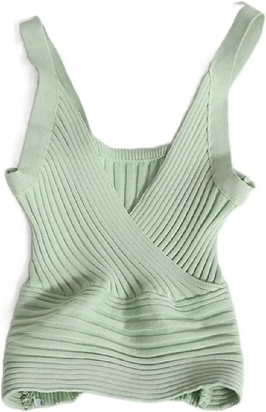 Women Tops Sexy Camisole Cropped Knitted Top